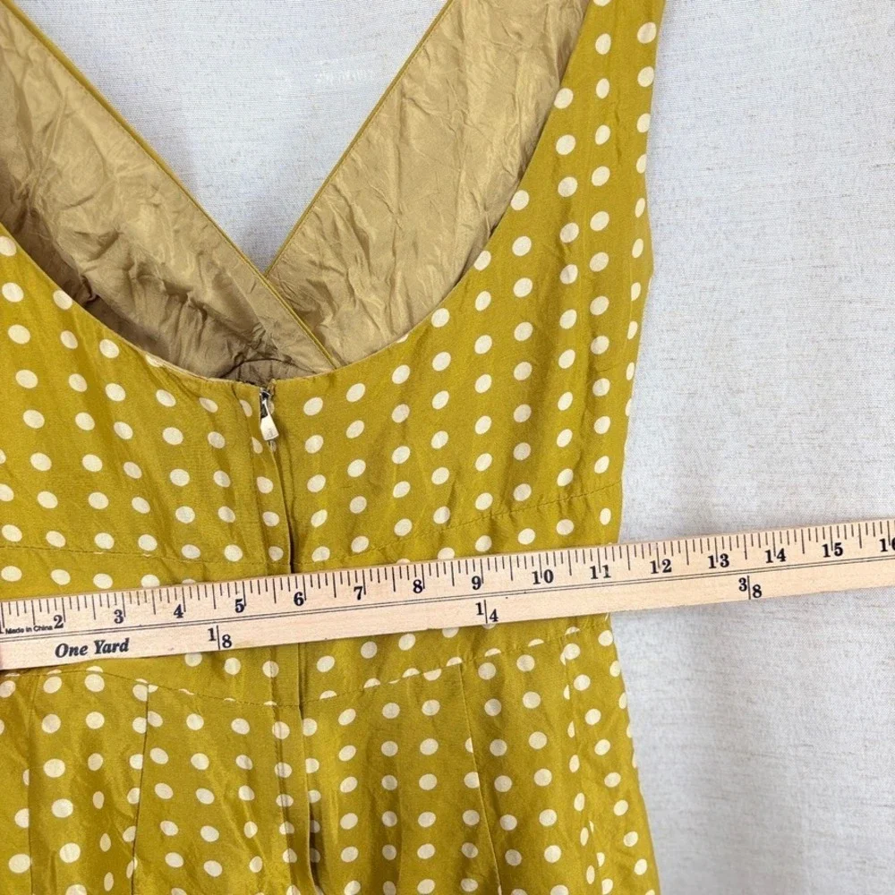 VTG J Crew Silk Polka Dot V Neck Rose Sun Dress Short Mini Sz‎ 2 Mustard Yellow